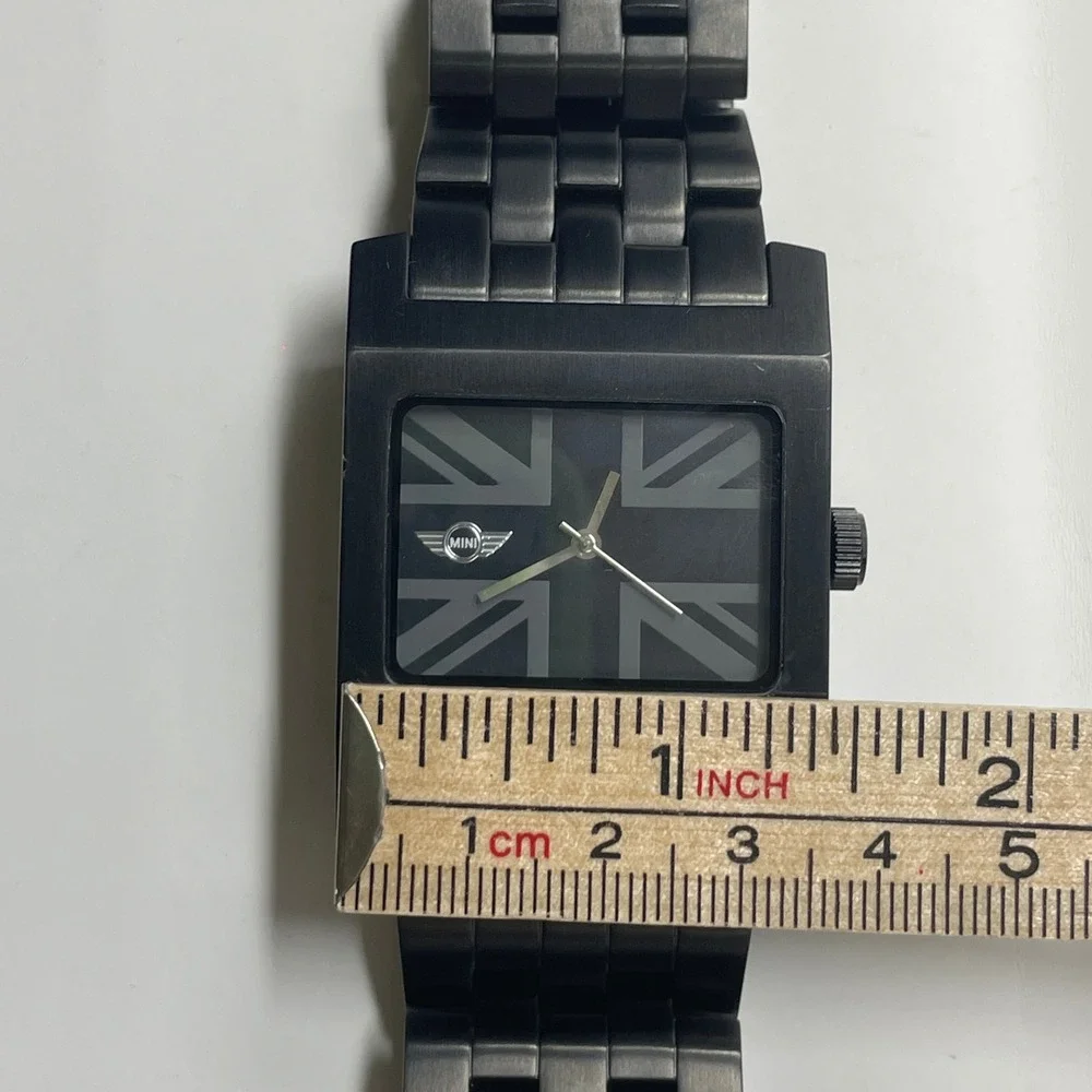 MINI Cooper Union Jack Black Stainless Steel Swiss Mvmt Watch 100ft Water Resist
